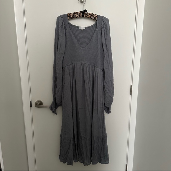 Baltic Born Lainey Smocked Dotted Midi Dress - Dusty Blue - Picture 7 of 10